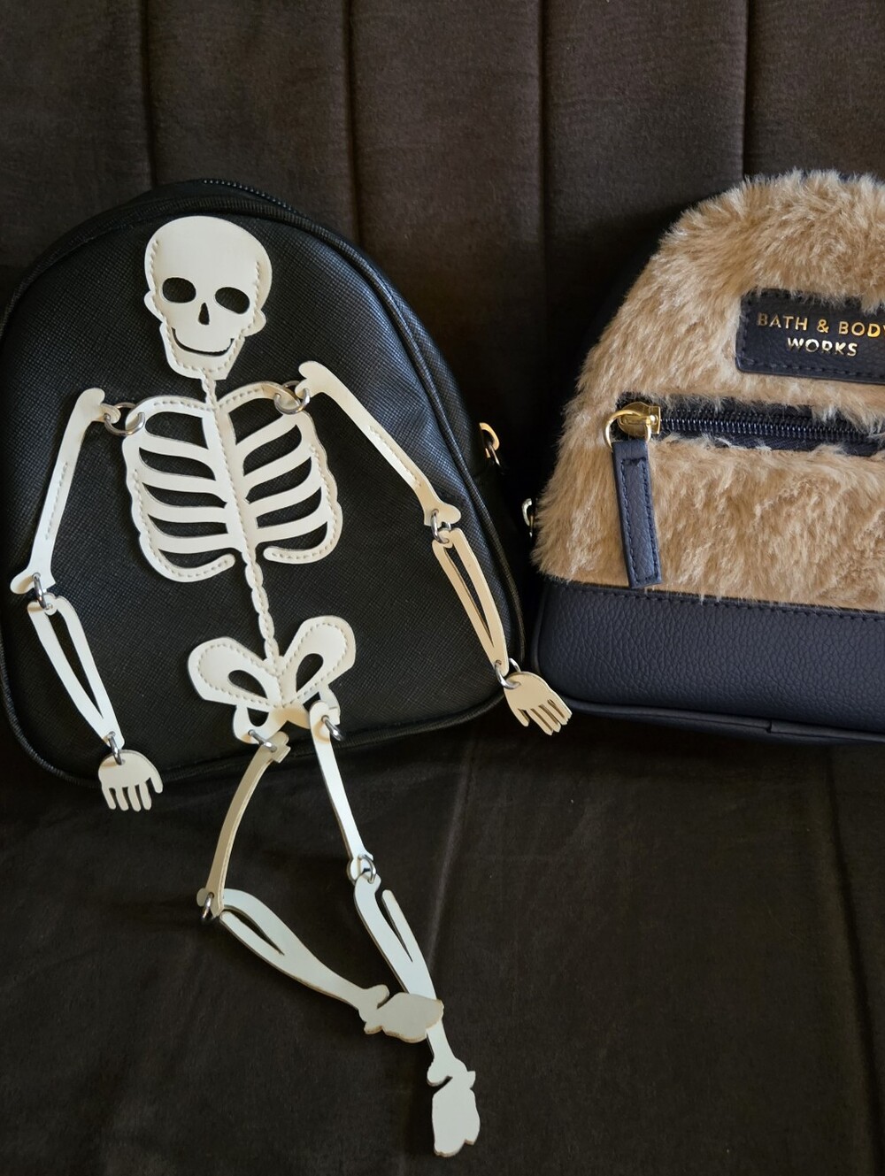 Bath & Body Works Glow In The Dark Skeleton & Faux Fur Cosmetic Bags